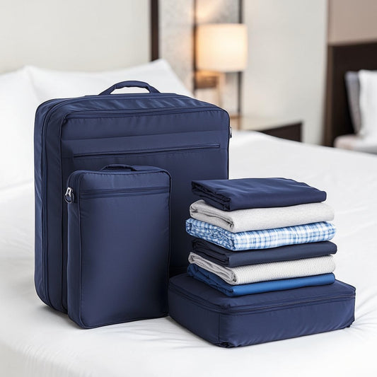 Gomex 6 Piece Compression Packing Cubes for Suitcases - Expandable Travel Luggage Organizers - Lightweight Nylon Bags for Clothes & Shoes - Navy Blue