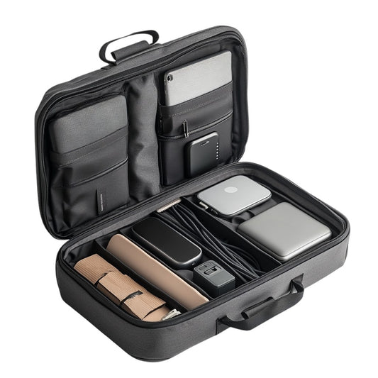 Gomex Portable Electronic Accessories Organizer - Double Layer Travel Cable Bag for Hard Drive, Chargers, Phone & USB - Waterproof Tech Case - Charcoal Grey